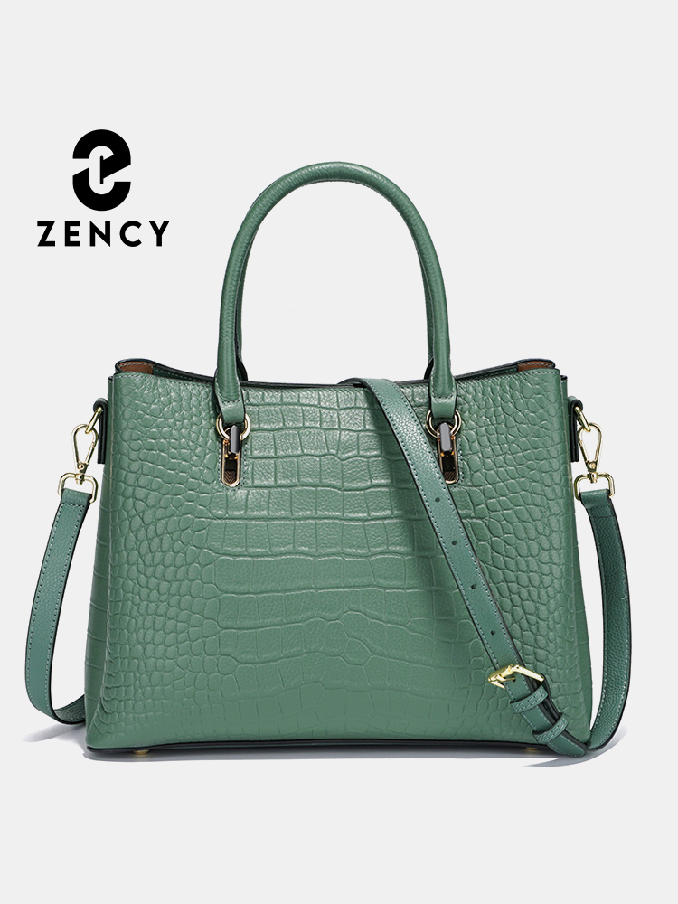 Leather Work Handbags For Women - กระเป๋าถือหนังแท้สำหรับผู้หญิง Zency สีเขียว ความจุขนาดใหญ่ กระเป๋าสะพายไหล่สุดหรู กระเป๋าถือแบบสะพายข้างสำหรับสุภาพสตรี