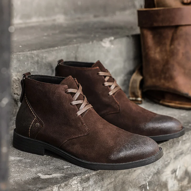Leatherwork Boots - รองเท้าบูทข้อเท้าหนังวัวแท้แบบใหม่ ทำมือ สไตล์วินเทจ บริติช สำหรับผู้ชาย แบบผูกเชือก