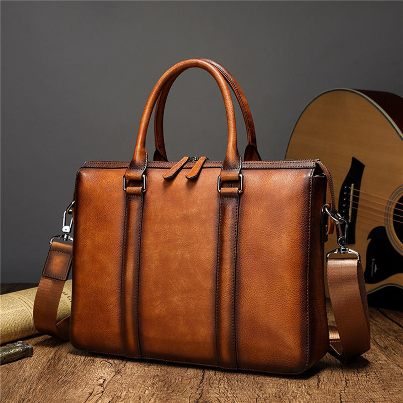Leather Work Handbags - กระเป๋าเอกสารหนังแท้คุณภาพสูง YETTIES | กระเป๋าสะพายข้างสำหรับแล็ปท็อปขนาด 14 นิ้ว