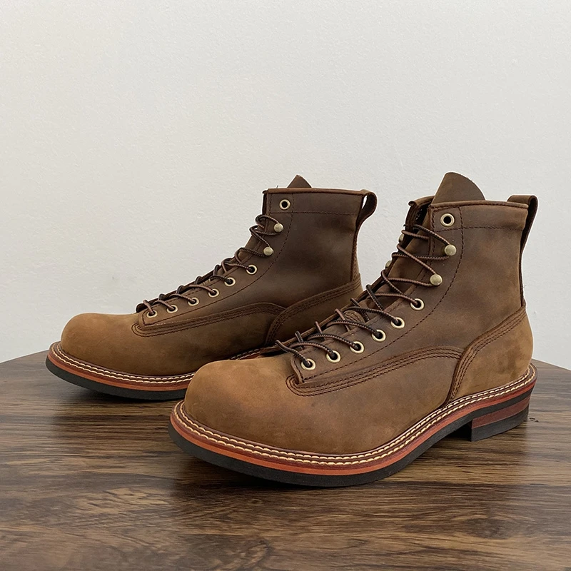 Leatherwork Boots - Vintage อังกฤษผู้ชายข้อเท้ารองเท้า Handmade หนังวัวคุณภาพสูงรองเท้ารอบ Toe รถจักรยานยนต์รองเท้าฤดูใบไม้ร่วงฤดูหนาวทํางาน