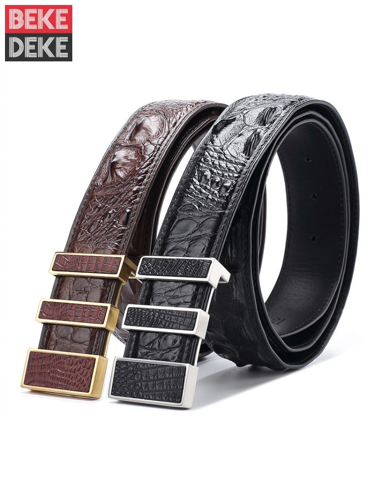 Leatherworking Classic - คุณภาพสูงชายหนังจระเข้แท้เข็มขัดธุรกิจสำนักงานอย่างเป็นทางการเข็มขัดคลาสสิกจริงหนังสีดำสีน้ำตาล Girdle