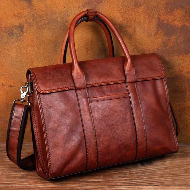Leather Work Handbag - กระเป๋าถือหนังฟอกฝาดผักกระเป๋าสะพายข้างผู้ชายกระเป๋าเอกสารหนังกระเป๋าสะพายไหล่กระเป๋าผู้ชายลําลอง