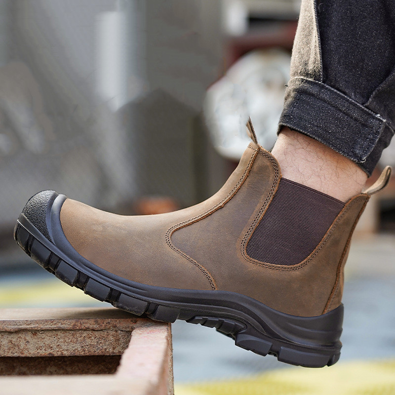 Leatherwork Boots - ผู้ชายขนาดใหญ่แฟชั่น Steel Toe ครอบคลุมรองเท้าทํางานหนังวัวความปลอดภัยรองเท้าสีดําสีน้ําตาล WORKER เชลซี