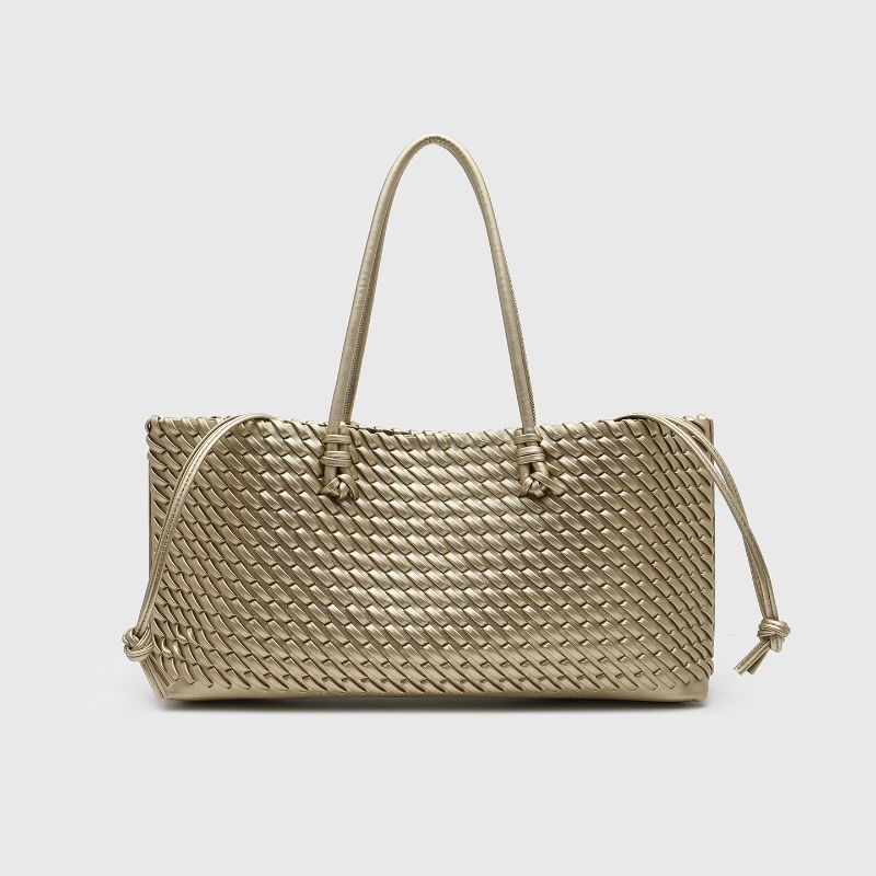Leather Work Handbags For Women - กระเป๋าโท้ทหนัง PU ดีไซน์หรูหรา ทอแบบพิเศษ พร้อมหูหิ้วด้านบน สายสะพายยาว