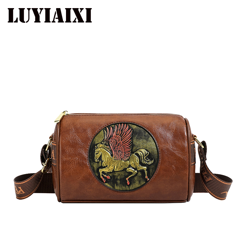 Leatherwork Flowers - กระเป๋าสะพายหนังลายดอกไม้สไตล์เรโทร กระเป๋าทรงกระบอกคลาสสิกสำหรับผู้หญิง ใช้ได้ทุกวัน งานปาร์ตี้ ทำงาน ของขวัญ