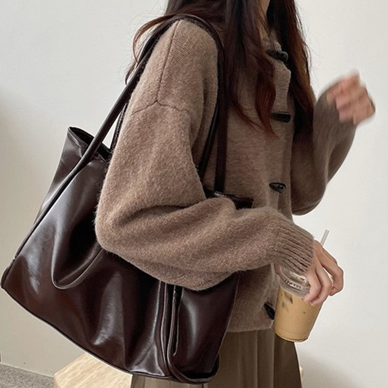 Leather Work Handbags For Women - 2026 ผู้หญิงใหม่กระเป๋าสะพายวินเทจสำหรับสุภาพสตรีทำงานเดินทางกระเป๋าถือความจุขนาดใหญ่หญิงสไตล์เกาหลีสตรีทแฟชั่นกระเป๋าโท้ท