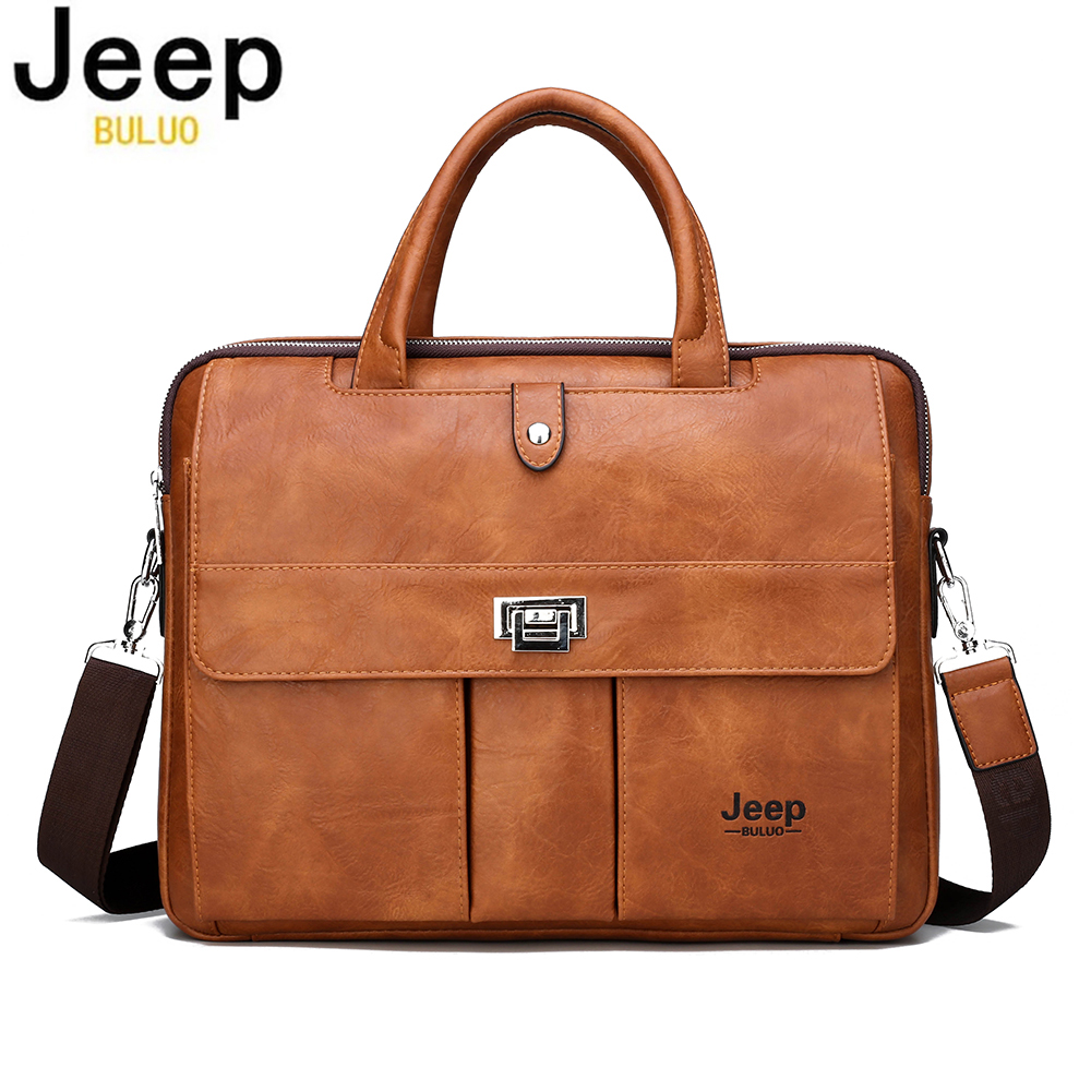 Leather Work Handbags - กระเป๋าเอกสารหนังสำหรับผู้ชาย Jeep Buluo ขนาด 14 นิ้ว