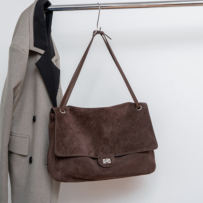 Leather Work Handbags For Women - กระเป๋าหนังกลับแท้สะพายไหล่สำหรับผู้หญิง สายปรับได้ ฝาปิดแบบเรโทร กระเป๋าโท้ทสำหรับทำงาน ความจุขนาดใหญ่ กระเป๋าถือสำหรับเดินทาง