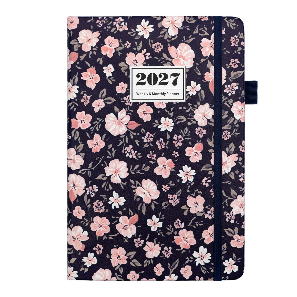 Leatherwork Flowers - สมุดวางแผนตารางงานภาษาอังกฤษ 2027 ลายดอกไม้ 12 เดือน สมุดบันทึกสิ่งที่ต้องทำ