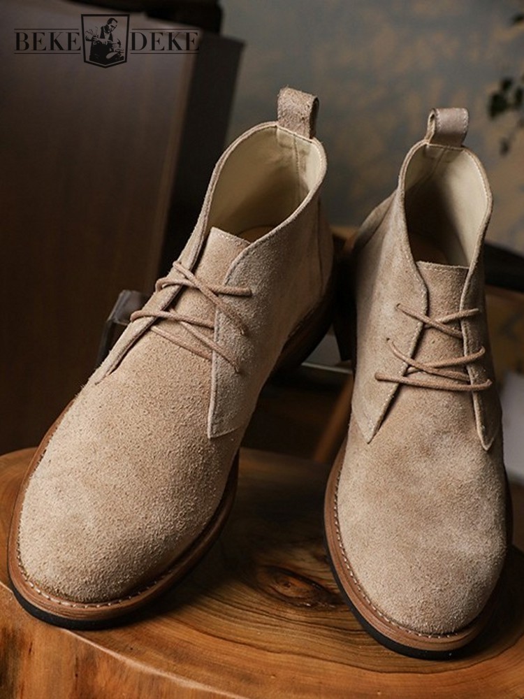 Leatherwork Boots - แฟชั่นอเนกประสงค์ชาย LACE-Up สีบล็อกหนังนิ่มรอบ Toe สวมใส่ Handmade