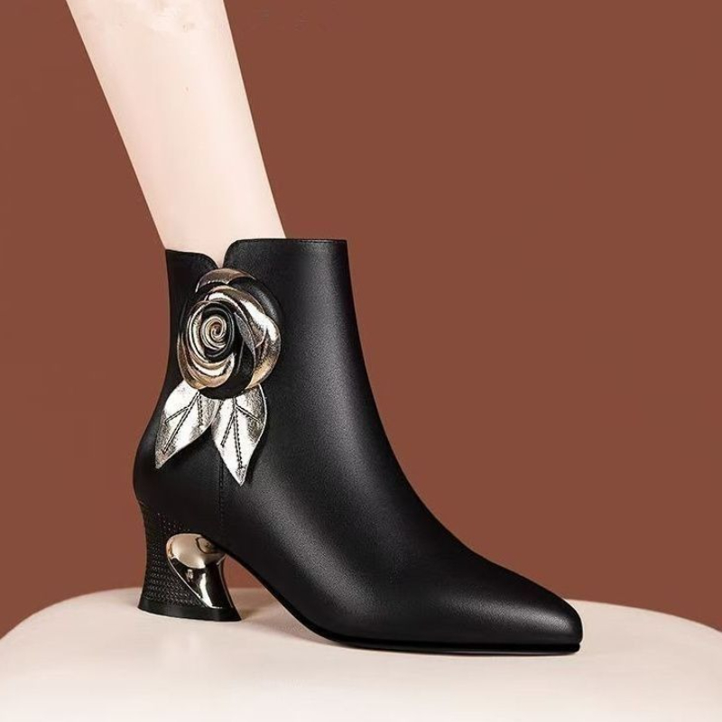 รองเท้าบูทหนังบุขนสำหรับฤดูใบไ - Leatherwork Flowers บทวิจารณ์และราคา