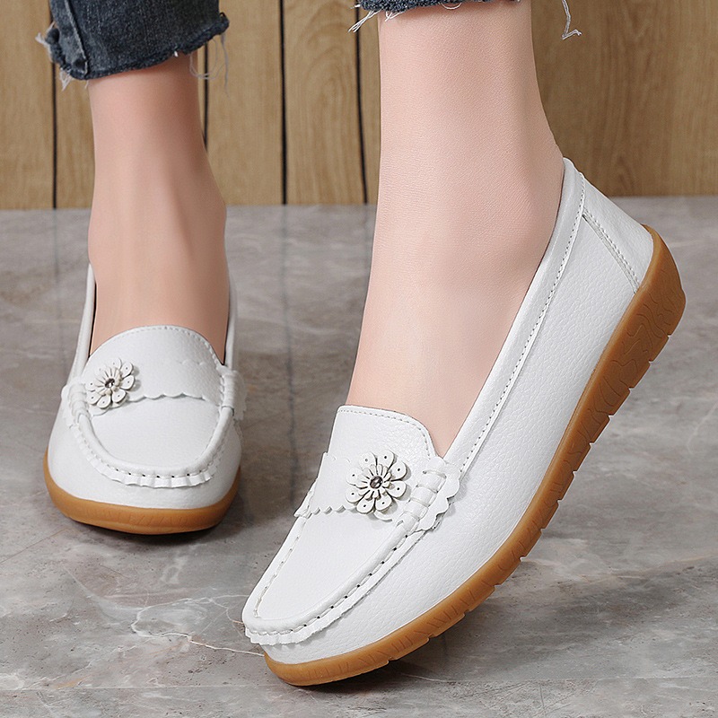 รองเท้าโมคาซินผู้หญิง สีพื้น ห - Leatherwork Flowers บทวิจารณ์และราคา
