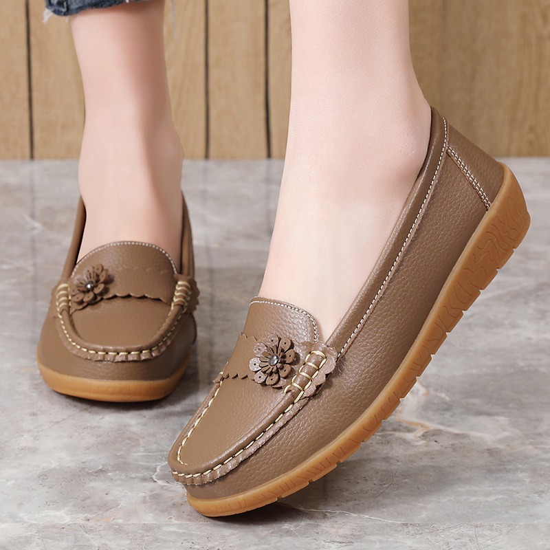 รองเท้าโมคาซินผู้หญิง สีพื้น ห - Leatherwork Flowers บทวิจารณ์และราคา